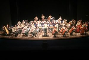 Orquestra se apresentando em uma palco