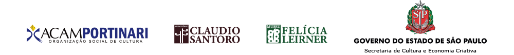 régua com os logos ACAM portinari, Museu Felícia Leirner, Auditório Cláudio Santoro e Secretaria de Cultura do Estado de São Paulo
